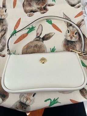 kate spade Cream Pebbled Leather Mini Shoulder Bag with Gold Spade Logo